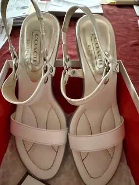 COACH-Marina Baby WHITE  STRAPPY HEELED SANDALS. WORN ONCE. LIKE NEW size 7.5